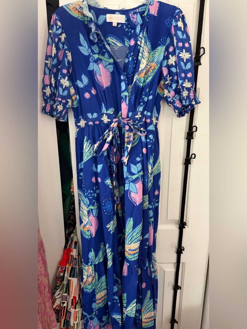 Royal Blue Floral Maxi Dress with Tie Waist